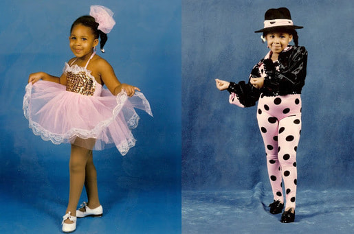 Danielle age six in ballerina dress and in tights with slight belly