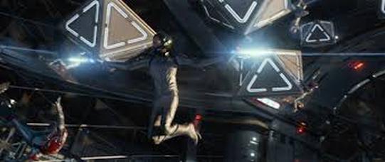 Ender floating in spacesuit while shooting target game guns