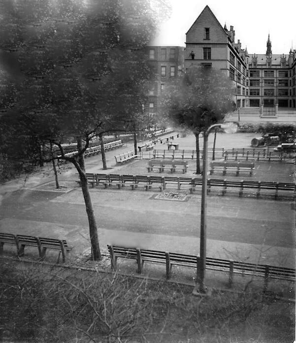Little Park with PS 170 through trees
