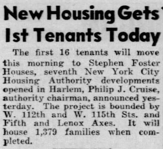 News article about first 16 tenants at Foster Houses