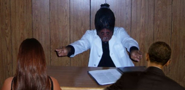 Witch doctor arguing with parents about food